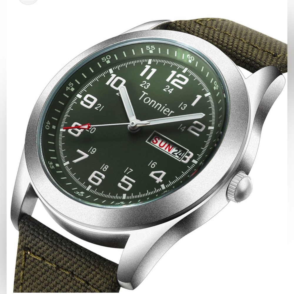 Tonnier Men's Weekend Calendar Analogue Watch with Canvas Strap